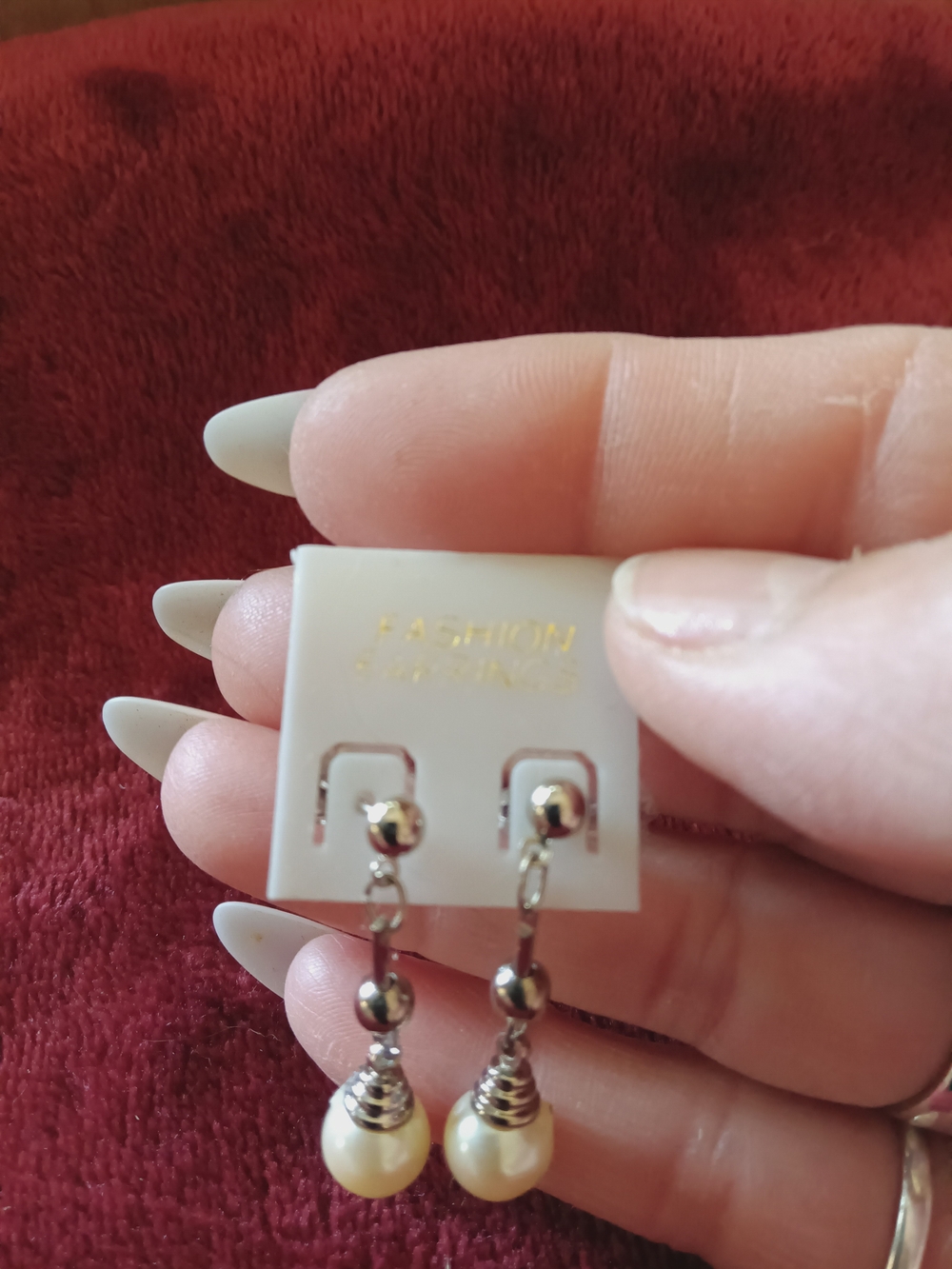 Silver-Tone Dangle Earrings with Cream Pearl Drops